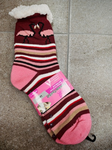 Chaussettes molletonnées"flamant rose"bordeaux