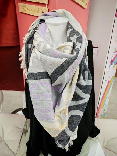 Echarpe smiley forever lila-grise