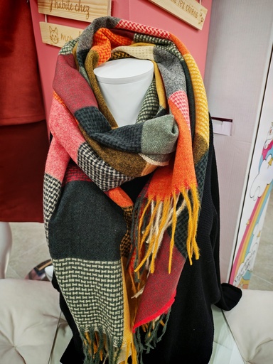 Echarpe cubie rouge-moutarde