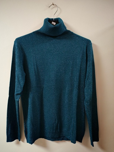 Pull pailleté Lyana vert canard col roulé