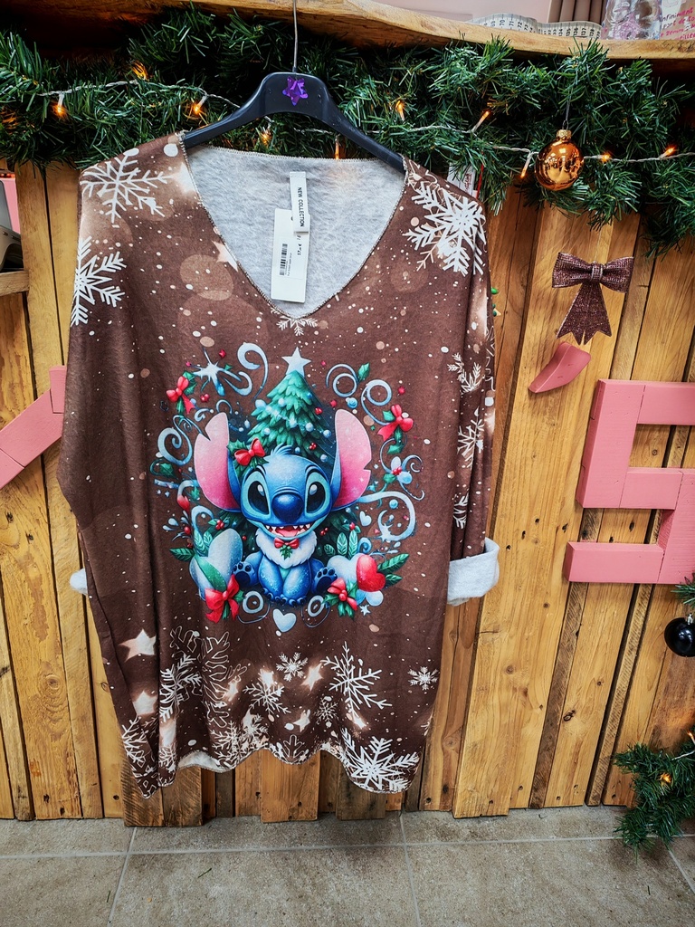 Pull noël Stitch sapin brun