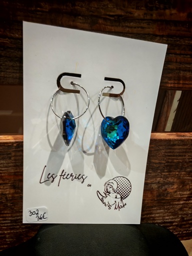 Créoles argentées 20mm coeur PureCrystal Bermuda Blue (Fééries)