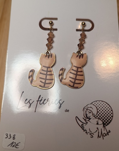 Boucles d'oreilles dorées Chats Tigrés Brun/Camel Toupies 4mm PureCrystal tons Brun (Fééries)