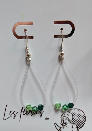 Boucles d'oreilles argentées fil Toupies 4mm PureCrystal tons Vert (Fééries)