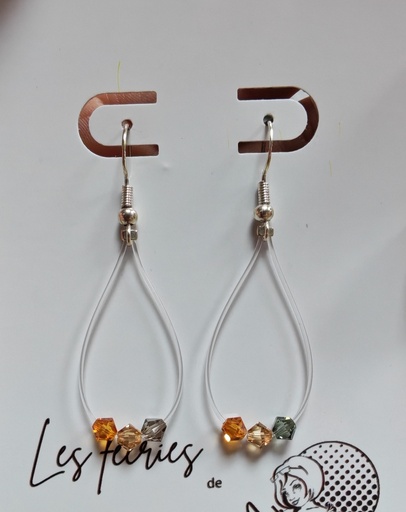 Boucles d'oreilles argentées fil Toupies 4mm PureCrystal tons Brun (Fééries)