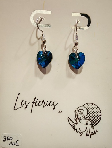 Boucles d'oreilles argentées Coeurs PureCrystal Bermuda Blue (Fééries)