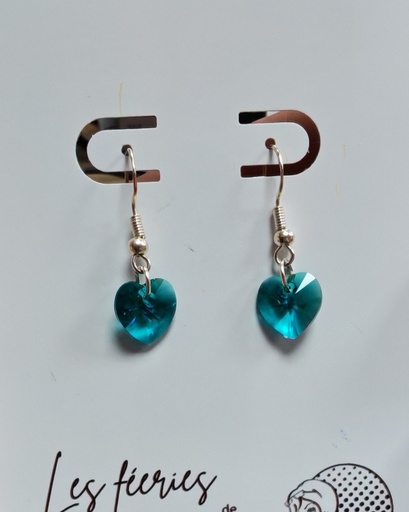 Boucles d'oreilles argentées Coeurs PureCrystal Blue Zircon (Fééries)