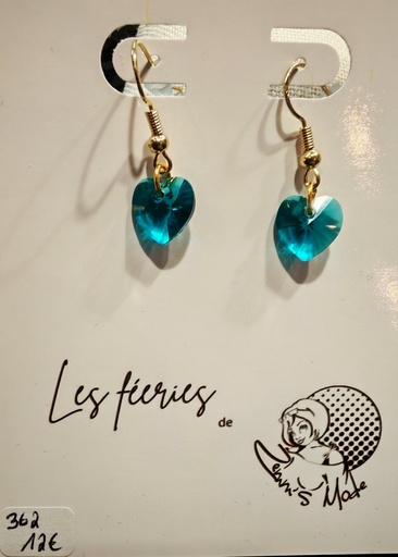 Boucles d'oreilles dorées Coeurs PureCrystal Blue Zircon (Fééries)