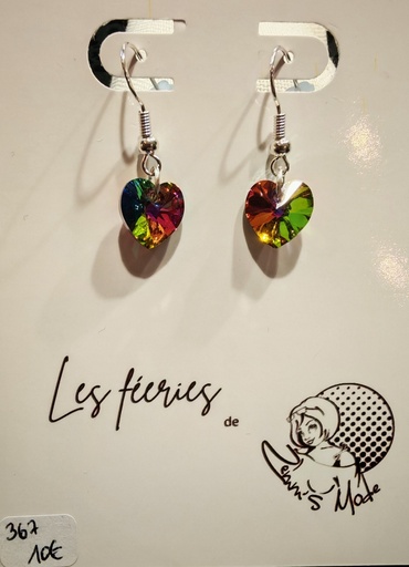 Boucles d'oreilles argentées Coeurs PureCrystal Vitrail Médium (Fééries)