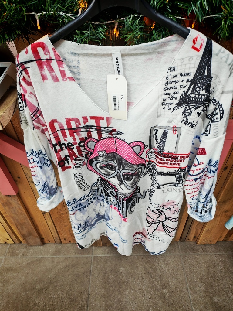 Pull noël chat bonnet rose
