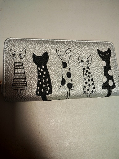 Porte-feuille chat Argenté