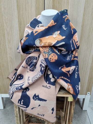 Echarpe chat bleu marine