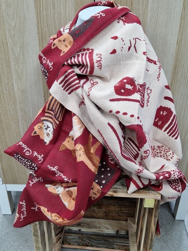 Echarpe chat bordeaux