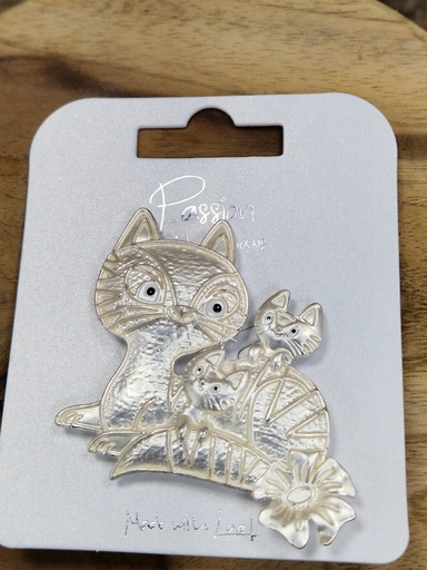 Broche aimantée Famille chat blanc nacré