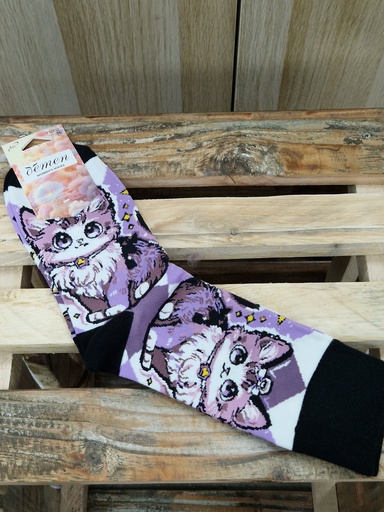 Chaussettes 35/41 - Chats nœud mauve