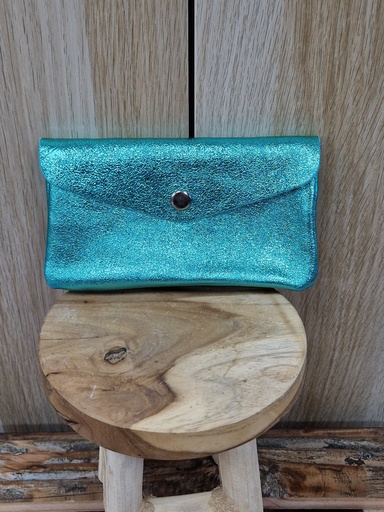 Grande pochette brillante bleu canard
