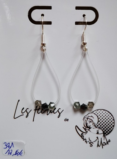 Boucles d'oreilles fil argenté toupies PureCrystal tons noir (Fééries)