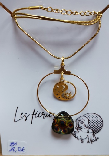 Collier doré rond avec breloque yingyang goute PureCrystal Peacock (Fééries)