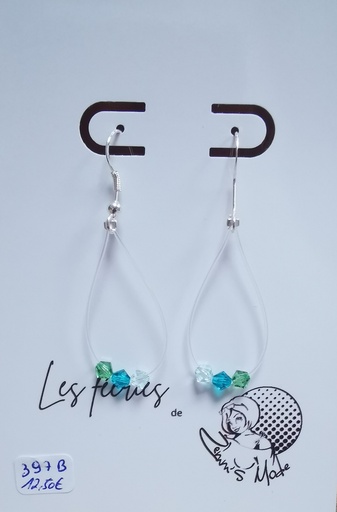 Boucles d'oreilles argentées fils Toupies 4mm PureCrystal tons Pacific (Fééries)