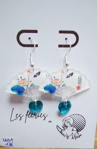 Boucles d'oreilles argentées Eventails Lotus Coeurs PureCrystal Blue Zircon (Fééries)