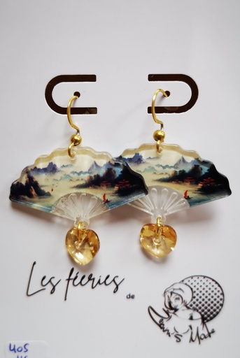 Boucles d'oreilles dorées Eventails Paysage Coeurs PureCrystal Golden shadow (Fééries)