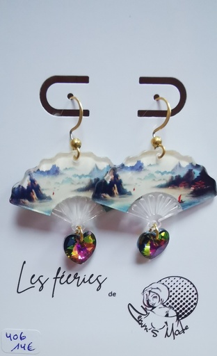 Boucles d'oreilles dorées Eventails Paysage Coeurs PureCrystal Vitrail Médium (Fééries)