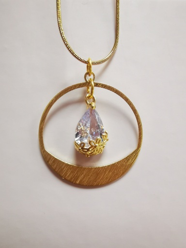 Collier doré Demi-Cercle griffé cabochon Rose clair (Fééries)