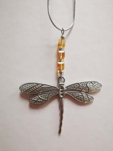 Collier argenté Libelule Cubes 4mm PureCrystal Dark Orange (Fééries)