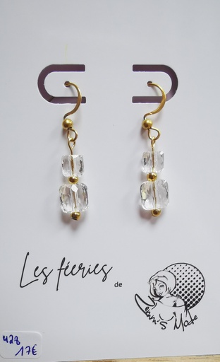 Boucles d'oreilles dorées Perles Carrées PureCrystal Crystal (Fééries)