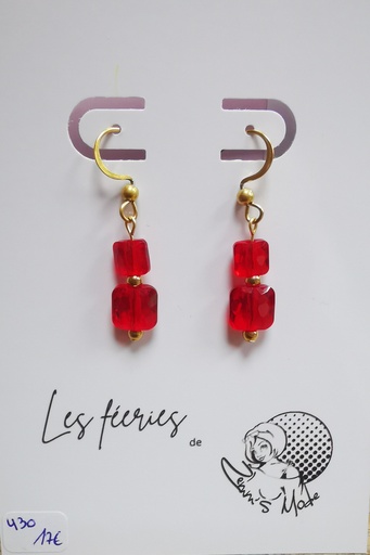 Boucles d'oreilles dorées Perles Carrées PureCrystal Light Siam (Fééries)