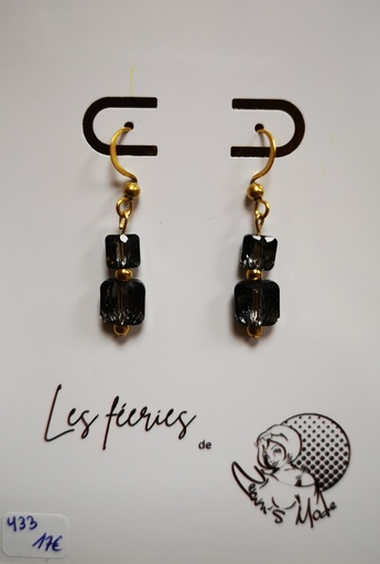 Boucles d'oreilles dorées Perles Carrées PureCrystal Silver Night (Fééries)