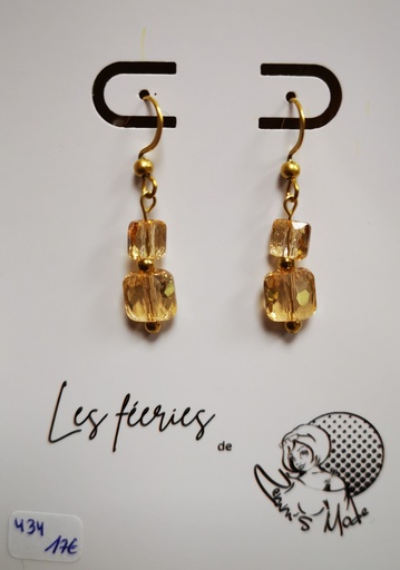 Boucles d'oreilles dorées Perles Carrées PureCrystal Golden Shadow (Fééries)