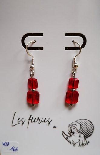 Boucles d'oreilles argentées Perles Carrées PureCrystal Light Siam (Fééries)