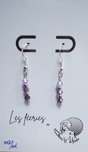 Boucles d'oreilles argentées descentes Toupies 4mm PureCrystal tons Purple (Fééries)