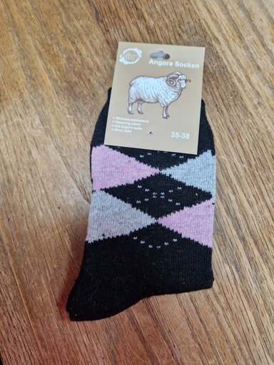 Chaussettes Angora 35/38 - Losanges Noir/Rose