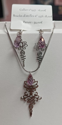 Boucles d'oreilles argentées fleurs de lotus Goutes PureCrystal Dark Rose (Fééries)