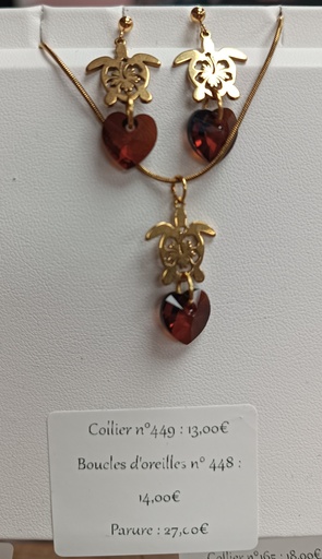 Collier argenté tortue Coeurs PureCrystal Smoked Amber (Fééries)