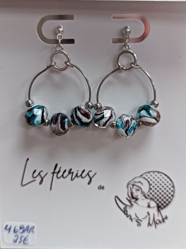 Boucles d'oreilles Argent 925 Rond perles de Murano Turquoise/Chocolat (Fééries)