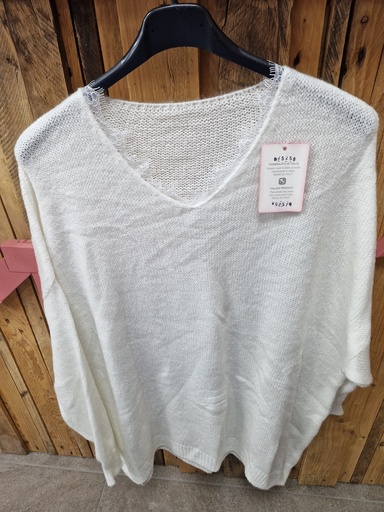 Pull col V en dentelle blanc