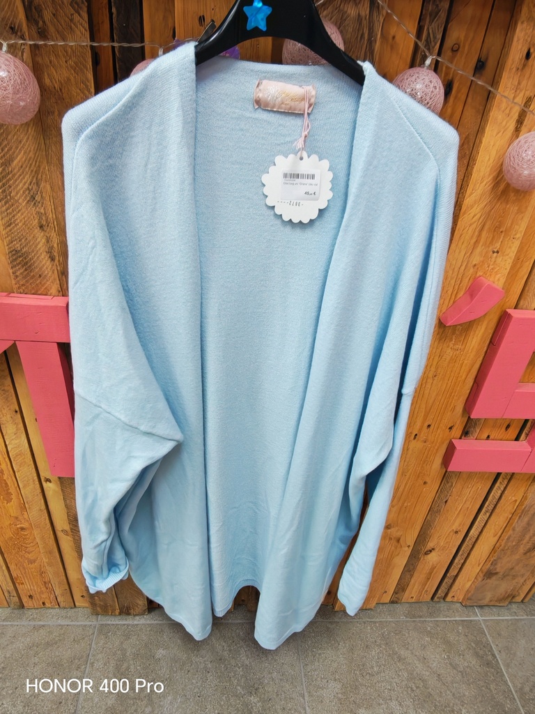 Gilet long uni "Oriane" bleu ciel
