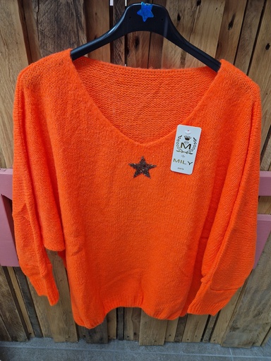 Pull étoile orange fluo
