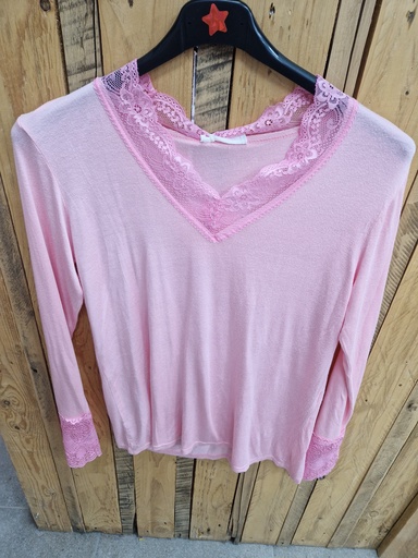 Top dentelle "Cassis" Rose pâle