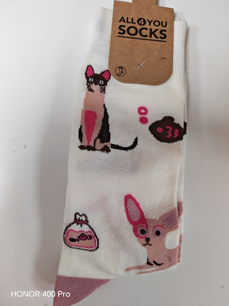 Chaussettes funny chat multi-rose 38/45