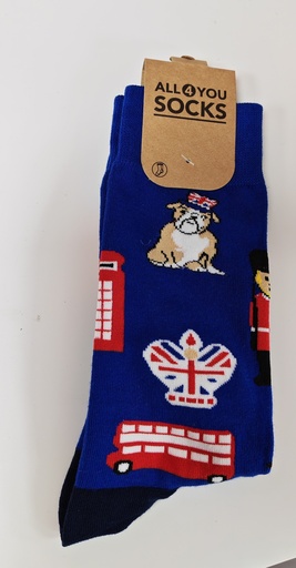 Chaussettes funny London bleu roi/rouge