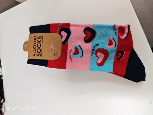 Chaussettes funny coeurs fond rouge/rose