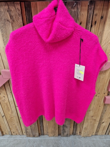 Pull Amarys rose fluo sans manches-col roulé