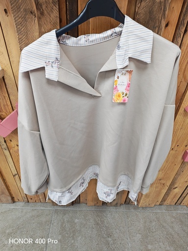 Pull chemise fleurs "Cereza" Beige