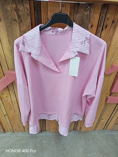 Pull chemise fleurs "Cereza" Rose