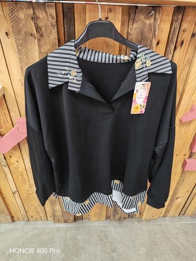 Pull chemise fleurs "Cereza" Noir