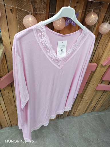 Top dentelle asymétrique "Donna" PT rose